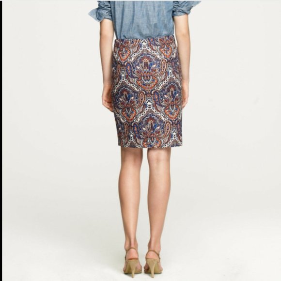 J CREW Cotton Stretch Paisley Print Pencil Skirt - Picture 3 of 7